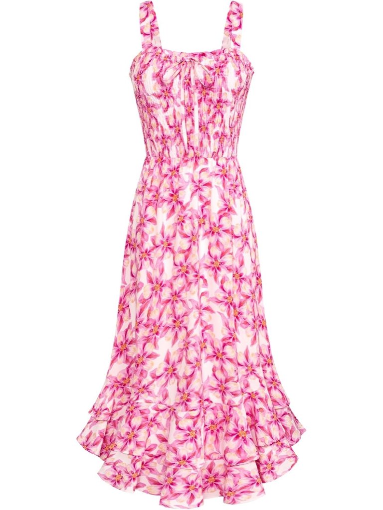 Women Pink Yellow Flower Square Neck Strapped A Line Floral Boho Long Maxi Dress